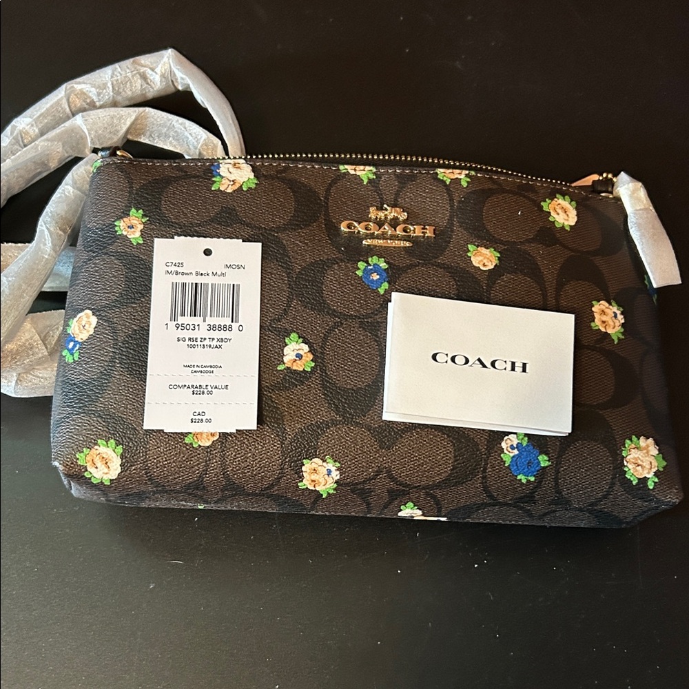 Coach Brown Crossbody Bag with Floral Accents